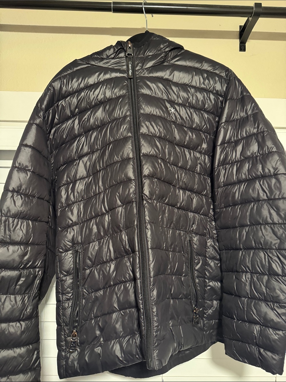 Calvin Klein Men's Charcoal Quilted Hooded Puffer Jacket